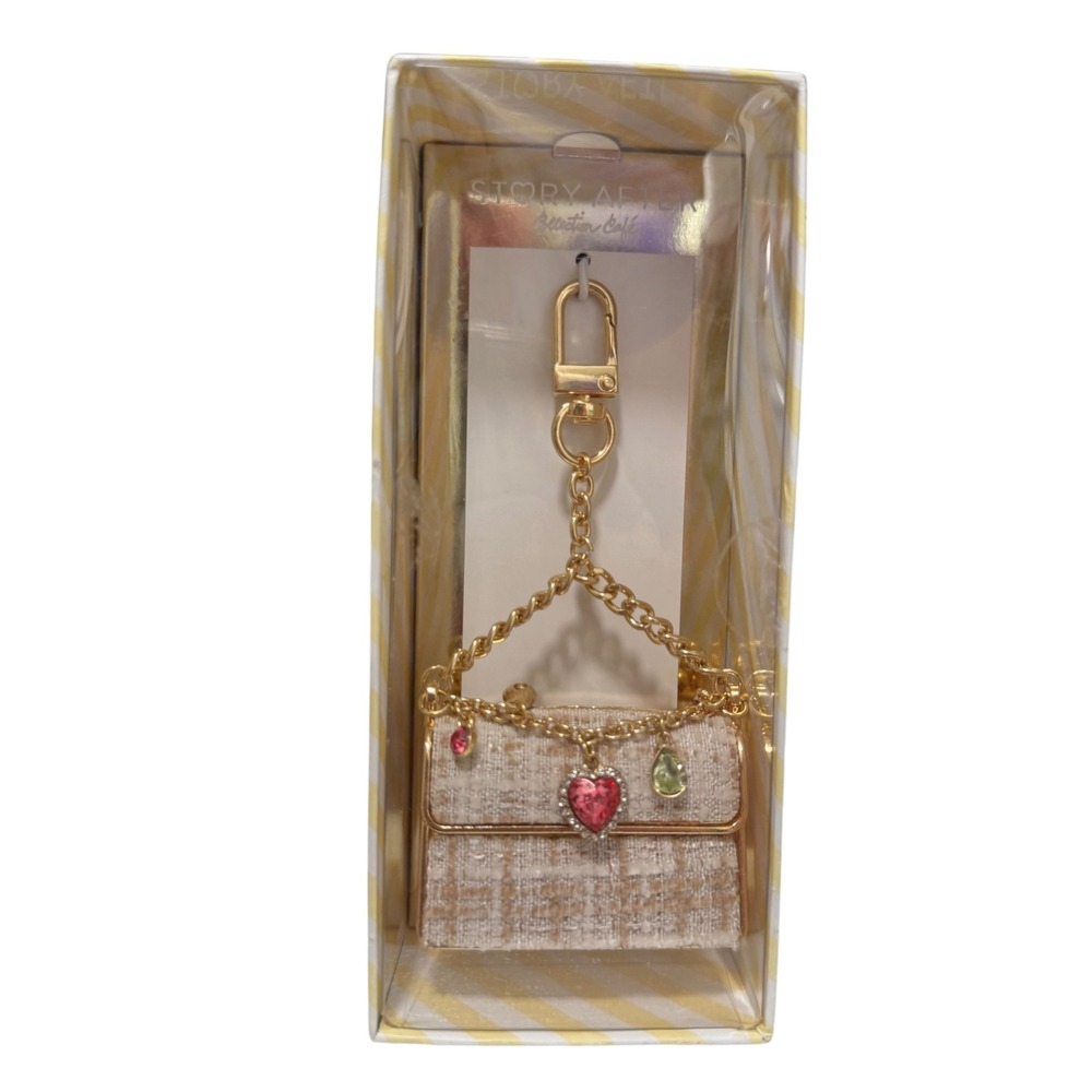 Claire's Story Tweed Mini Bag Charm Gemstone Gold Key Chain